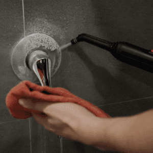 shower limescale and calcium buildup cleaning with steam