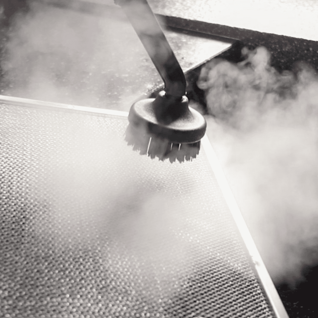 kitchen exhaust Filter cleaning with steam
