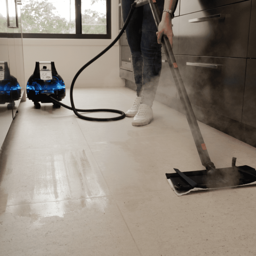 dry steam mop hard flooring in kitchen with Saphira C8
