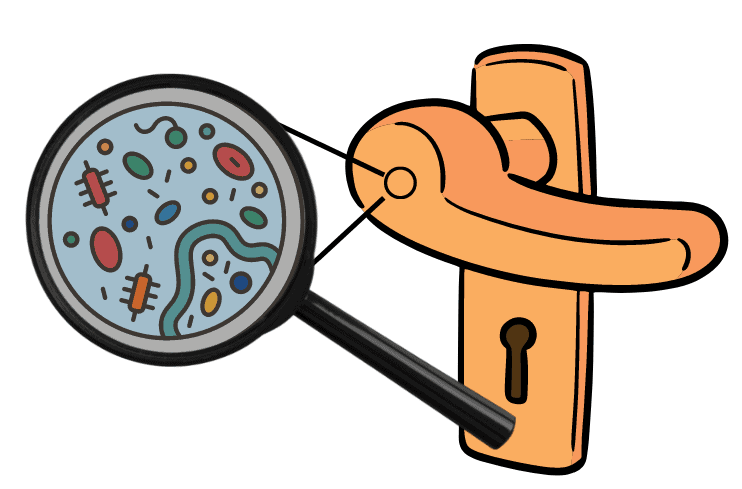 door handle magnifying glass bacteria and virus